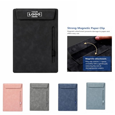 Magnetic Leather Clipboard with Pen Holder