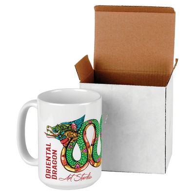 15oz White Ceramic Mug with White Gift Box