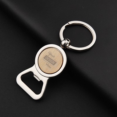 Bamboo Accent Bottle Opener Key Ring