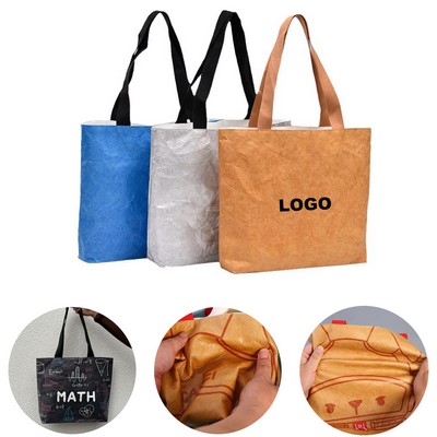 Washable Kraft Paper Tote Bag with Canvas Inner(16"x 13"x 3")