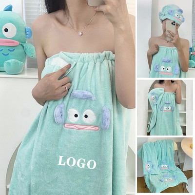 Cozy Coral Fleece Cartoon Bathrobe Set