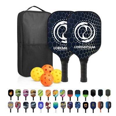 Full Color Printed Fiberglass Pickleball Paddles Set W/4 Balls And Carrying Bag