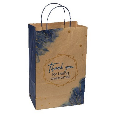Multi-sided Full Color Natural Shopper Paper Bag - Blue Handle (8.5" x 13.375" x 5")