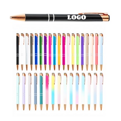 Metal Push-Button Ballpoint Pen with Rose Gold Accents