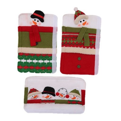 Christmas Refrigerator Door Handle Cover Anti-Static Double Door Protector Snowman Fabric Sleeve
