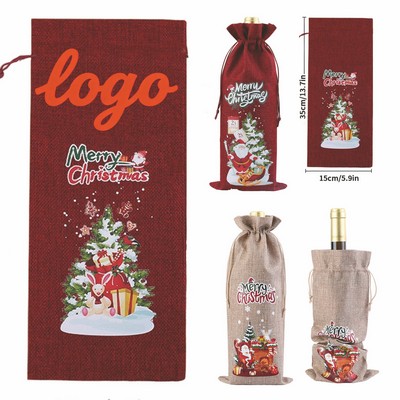 Christmas Drawstring Bottle Bag
