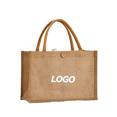 Eco-Friendly Jute Linen Shopping Tote with Button