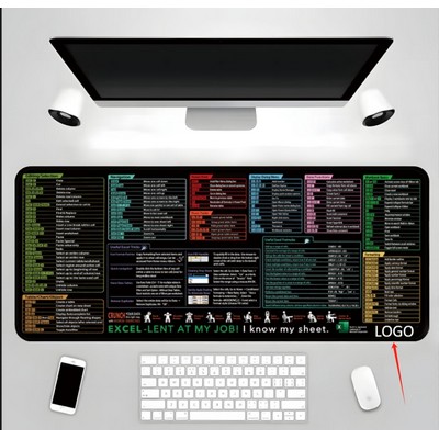 Excel Shortcut Keys Mouse Pad XL Gaming Mat Non-Slip Edge