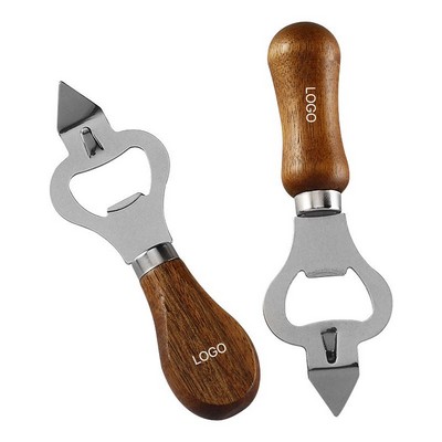 Stainless Steel Beer Bottle Opener Acacia Wood Handle Can Opener