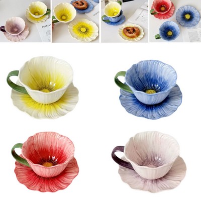 12 Oz. Handmade Floral Ceramic Coffee Cup Saucer Set