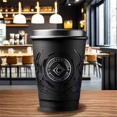 16 Oz Embassed Logo Black Double Wall Paper Cups
