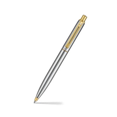 SHEAFFER® Sentinel Metal 333 Brushed Chrome Gold Trim Executive Ballpoint Pen w/ Gift Box