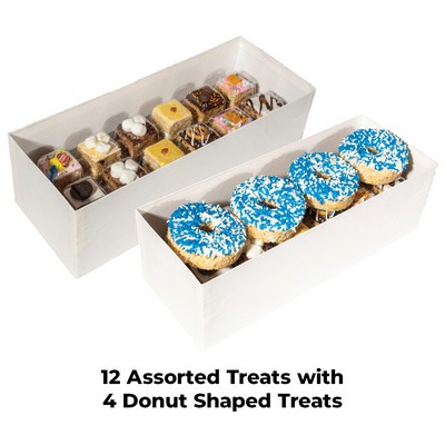 Includes 12 handmade marshmallow crispy rice treats and 4 individually wrapped crispy rice donuts