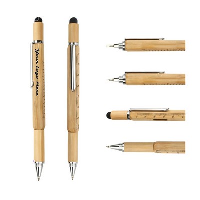 Bamboo Multifunction Pen with Stylus and Ruler