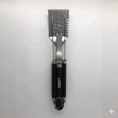 3 Piece Stainless Steel BBQ Tool Set with Silicone Handles for Outdoor Grilling