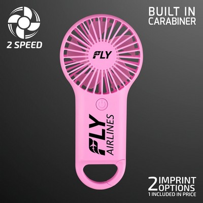 Pastel Pink Deluxe Mini Fan, Carabiner Clasp, Non-Light Up - PRINTED