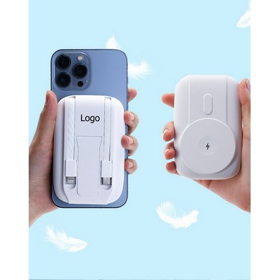 Magnetic Power Bank 20000mAh Wireless Portable Charger with Built in 2 Cables