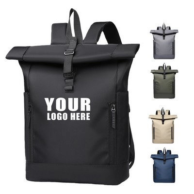 Roll Top Travel Backpack Nylon Laptop Pack