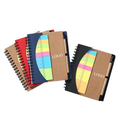 Spiral Notebook with Sticky Notes & Ruler & Pen