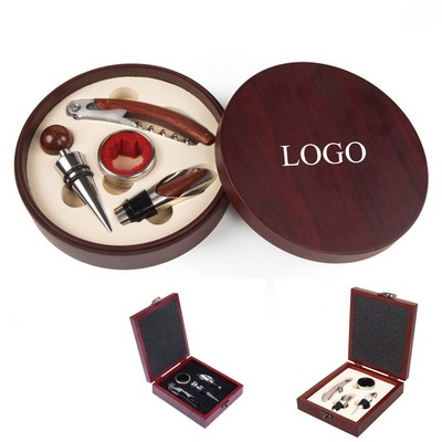 Stainless Steel Wine Opener & Stopper Set in a Wood Case