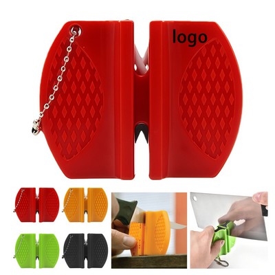 Portable Knife Sharpener with Ceramic Rods (Non-Slip Base, Hanging Chain)