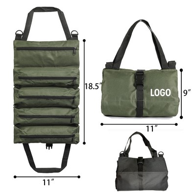 Roll-Up Canvas Tool Organizer With Zippered Pockets