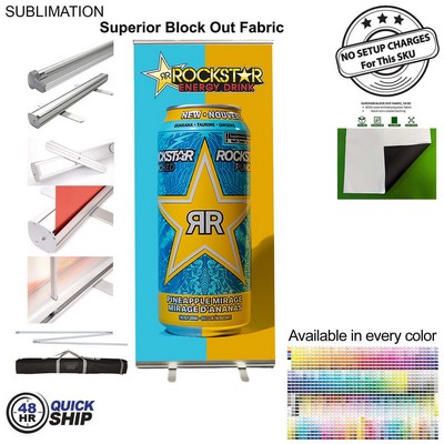 48Hr Quick Ship - Sublimated Premium Retractable Pull Up Banner, Superior Block Out Fabric, 33.5x79