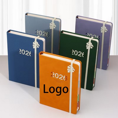 Elegant 2025 Weekly/Monthly Planner - Ribbon Bookmark, PU Leather, No Bleed