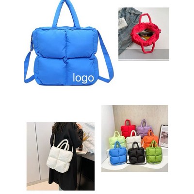 Multi-Color Quilted Tote Bag with Detachable Strap