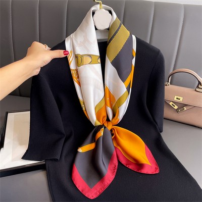 Custom 35.5" x 35.5" Polyester Satin Silk Feeling Headband Women's shawl