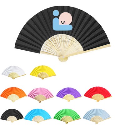 Full Color Folding Paper Fan w/ Bamboo Handle