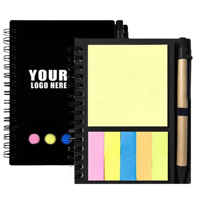 Eco-Friendly Spiral Notebook Comes With A Built-In Ballpoint Pen And Sticky Notes