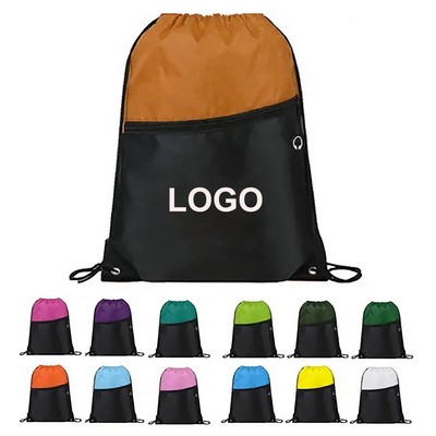 Front Zipper TwoTone Drawstring Backpack