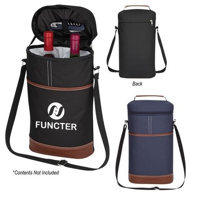 Insulated 2-Bottle Wine Tote Bag With Bottle Opener Pocket