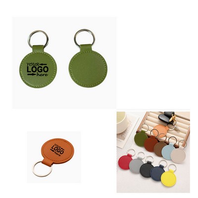 Round PU Leather Keychain Metal Key Ring Minimalist Pendant