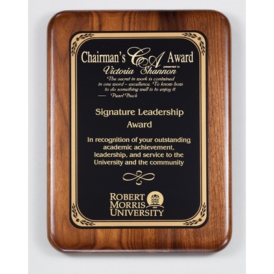 Walnut Plaque with Black Brass Plate and Round Corners, 8 x 10 1/2"