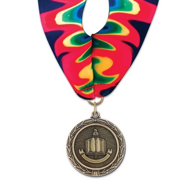 1½" Open Book Cast MX Medal w/Stock Millennium Neck Ribbon