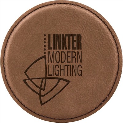 4" Dark Brown Round Leatherette Coaster