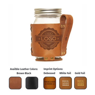 Full-Grain leather Regular Mouth Mason Jar Holder w/Handle