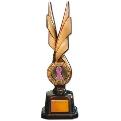 Stock Phoenix 14" Trophy with 2" Pink Ribbon Coin and Engraving Plate