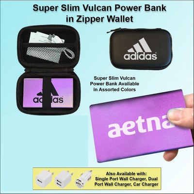 3000mAh Super Slim Vulcan Power Bank w/Zipper Wallet Gift Set - Purple No Extra Tariff