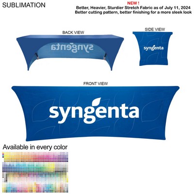 Sublimated Stretch Curved Fit Table Throw for 8ft table, 3 sided, Open Back