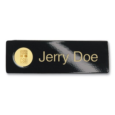Black Name Badge W/ Gold Medallion