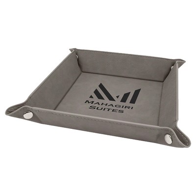 Snap Up Tray, Gray Faux Leather, 6 x 6"
