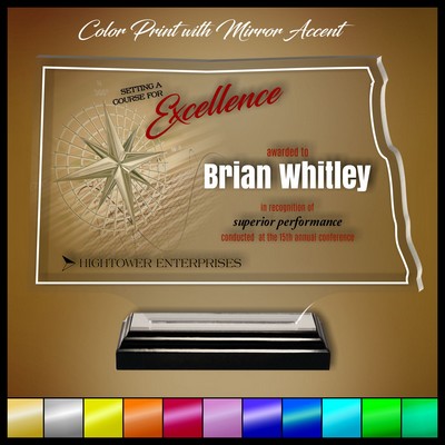 7" North Dakota Clear Acrylic Award with Color Print and Mirror Accent