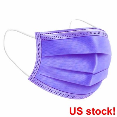 Disposable 3-Ply Protective Face Mask With Ear Loops - Purple