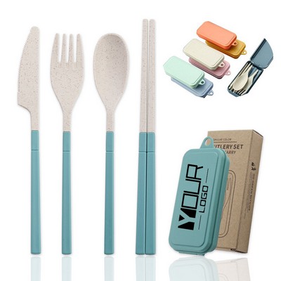 Wheat Straw Reusable Cutlery Set With Case