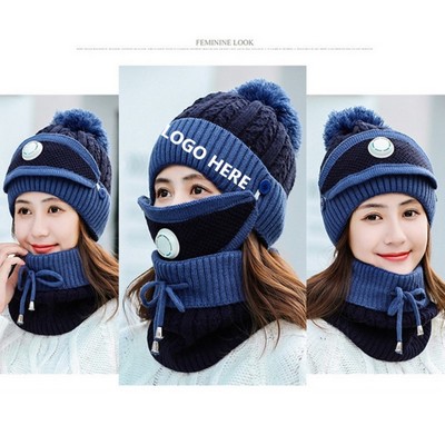 3-Piece Unisex Knitted Hat w/Scarf & Mask