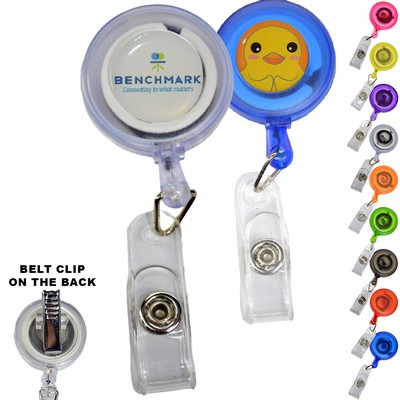 Round Transparent Badge Reel Holder w/ Bulldog Clip