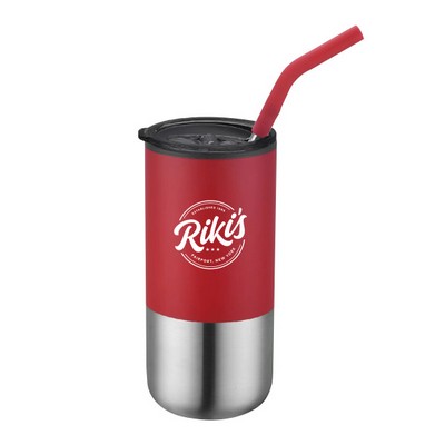 16 Oz Insulated Tumbler Double Wall With Straw